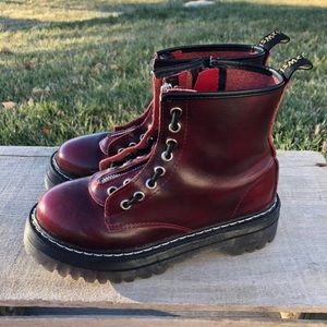 Dr Martens Style Womens Boot Military Combat Red Punk 6